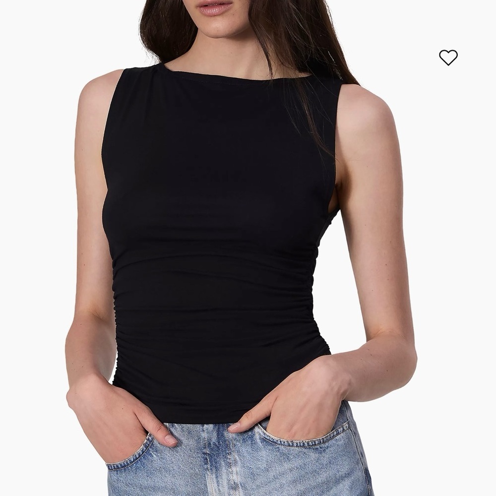 Black Ruched Tank Top with Scoop Neck​​